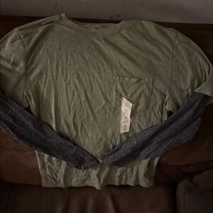 Cat & Jack Olive and Charcoal Long Sleeve Tee